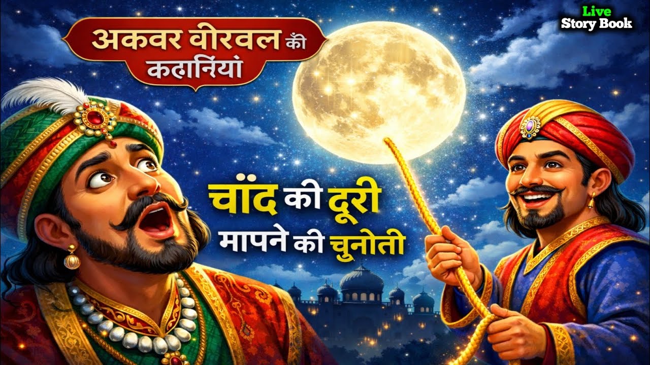 बीरबल को दी चुनौती चांद की दूरी बताओ, अकबर बीरबल कि कहानी | Akbar Birbal ki kahani | Live Story Book