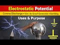 Electrostatic potential Earthing, uses, corona discharge, van de graaf generator 