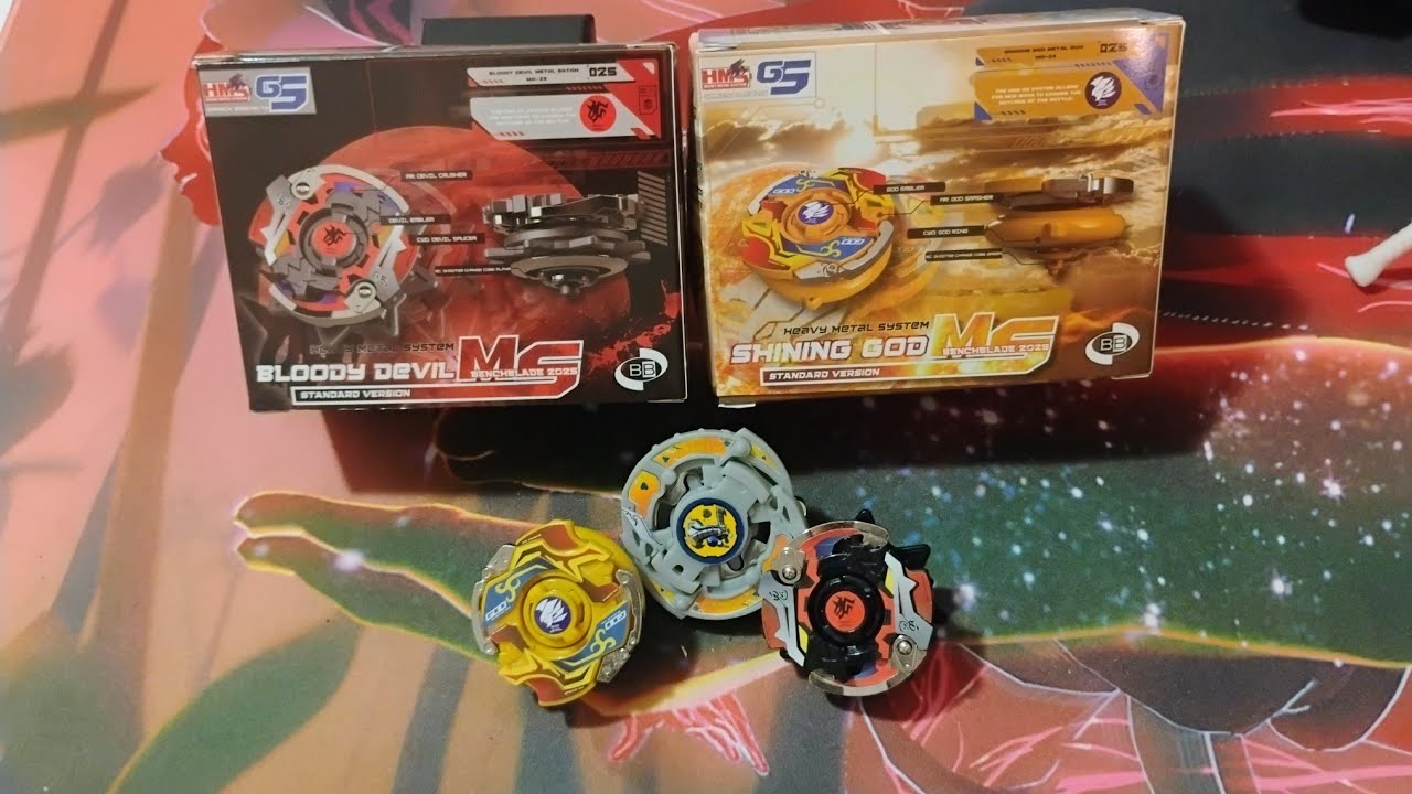 BEYBLADE HMS SHINING GOD,BLOODY & GABRIEL UNBOXING HMS REPRO RETRO BENCH BLADE
