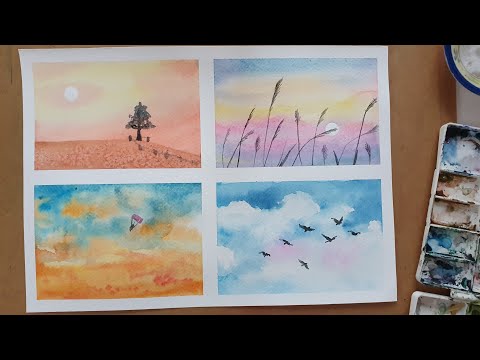 Tô Màu Bầu Trời - Watercolor painting | Vẽ bầu trời bằng màu nước đơn giản (p1)