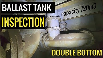 Inside the double bottom ballast tank of a cargo ship.