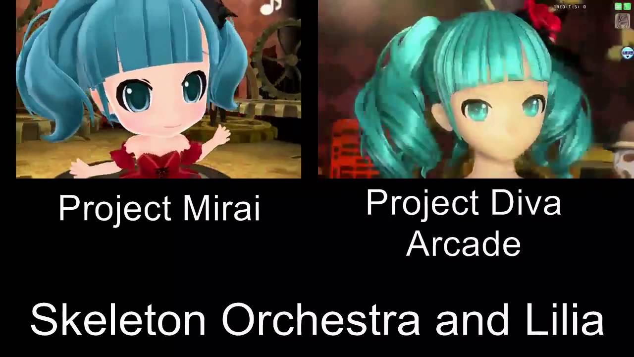 Project Mirai Skeleton Orchestra and Lilia PV Comparison 3DS Arcade