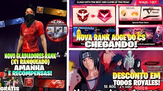 NOVO X1 RANQUEADO AMANHÃ E RECOMPENSAS!! DESCONTO NOS ROYALES DO NARUTO, SKINS GRÁTIS, NOVIDADES FF