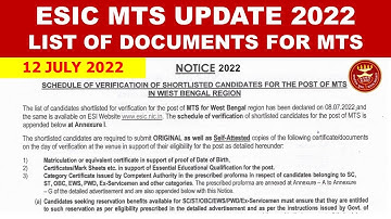 ESIC MTS DOCUMENT VERIFICATION DONE 2022 ESIC MTS DOCUMENT VERIFICATION CHECK LIST 2022 UPDATE