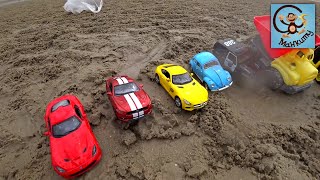 Машинки игрушки - Самосвал, автобус, снег и песок. Манкиту
