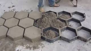 Concrete block molding made directly on the floor paving of streets and roads.