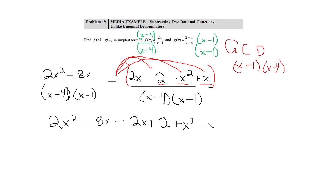 Subtracting to Rational Functions - YouTube