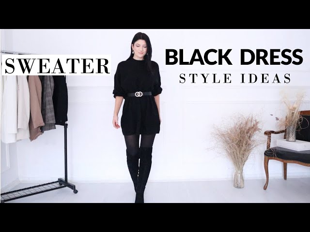 Black Tights with Dark Brown Sweater Dress Outfits (2 ideas