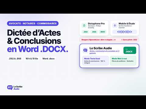 Avocats, Notaires & Commissaires de Justice : Dictée d'Actes (.DS2, .DSS) & Transcription Word