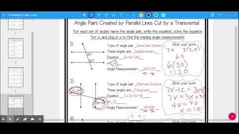 TRANSVERSALS: Angle Types when a Transversal Intersects Two Parallel Lines with Algebra