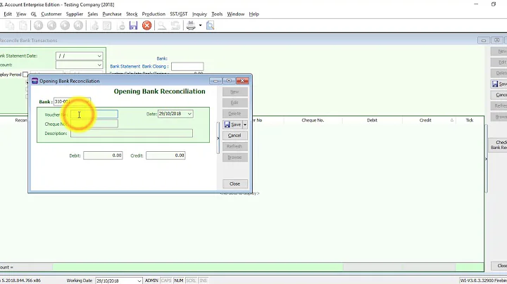 SQL Accounting Software Tutorial 042 Opening Bank Reconciliation