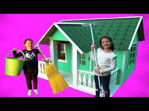 Masal and Öykü Cleaning  the Playhouse - Fun Kids Video