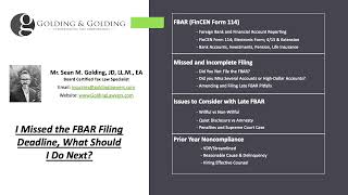 I Missed the FBAR Filing Deadline, What Should I Do? (Golding and Golding BoardCertified in Tax)