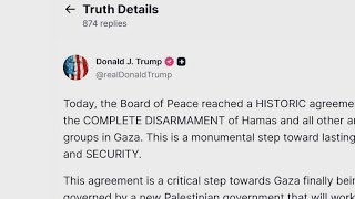 President Donald Trump announces “historic” agreement of Hamas disarmament