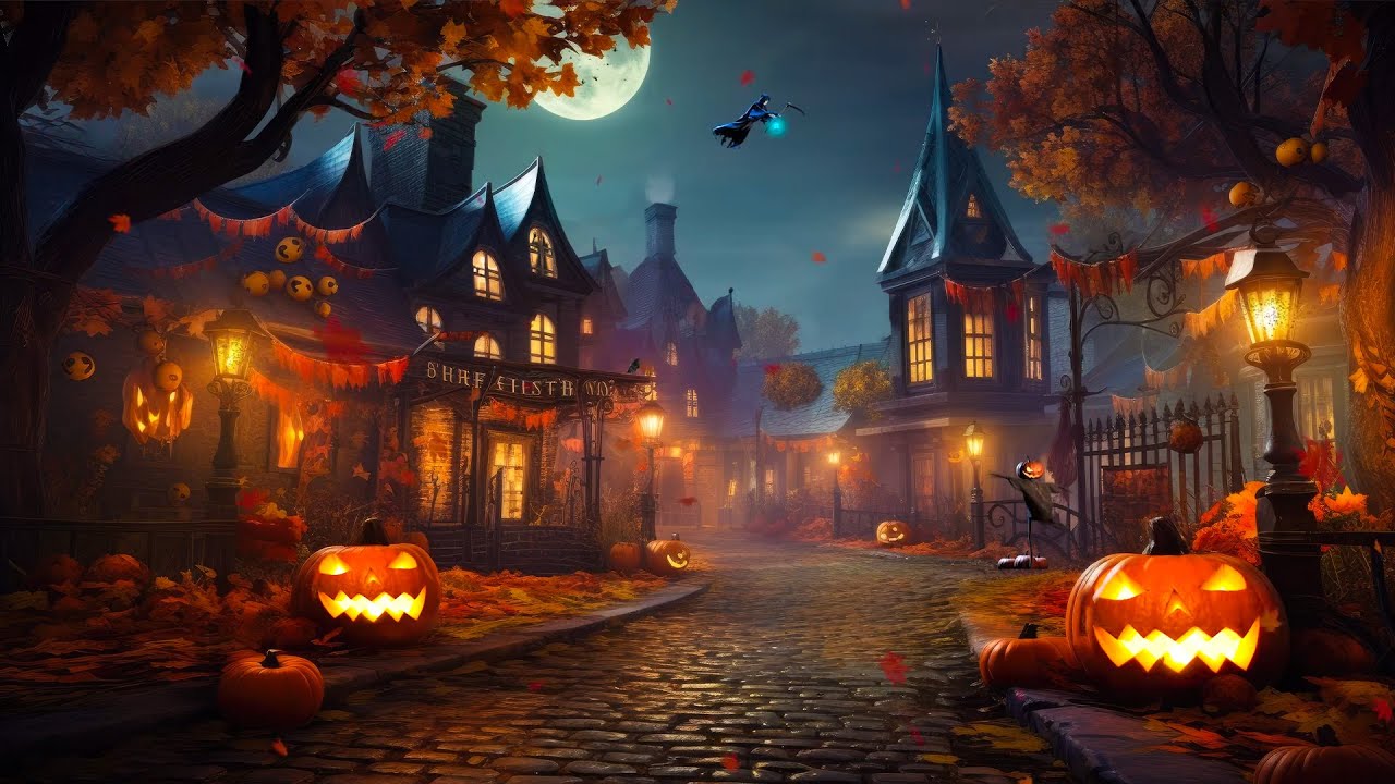 Halloween Ambience Spooky Village 🎃 Autumn Ambience 🍂 Scary Halloween ...