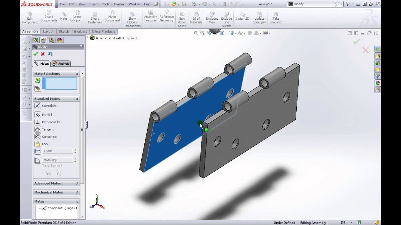 Solidworks 2013 Fundamentals Assembly Mates Part 5 Tutorial