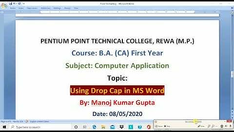 Online class on drop cap in MS Word by manoj gupta PPTC Rewa