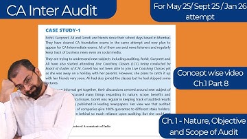 Case Study 1 of Ch. 1 Nature, Objective & Scope of Audit | CA Inter Audit | Part 8 | M 25 S 25 J 26