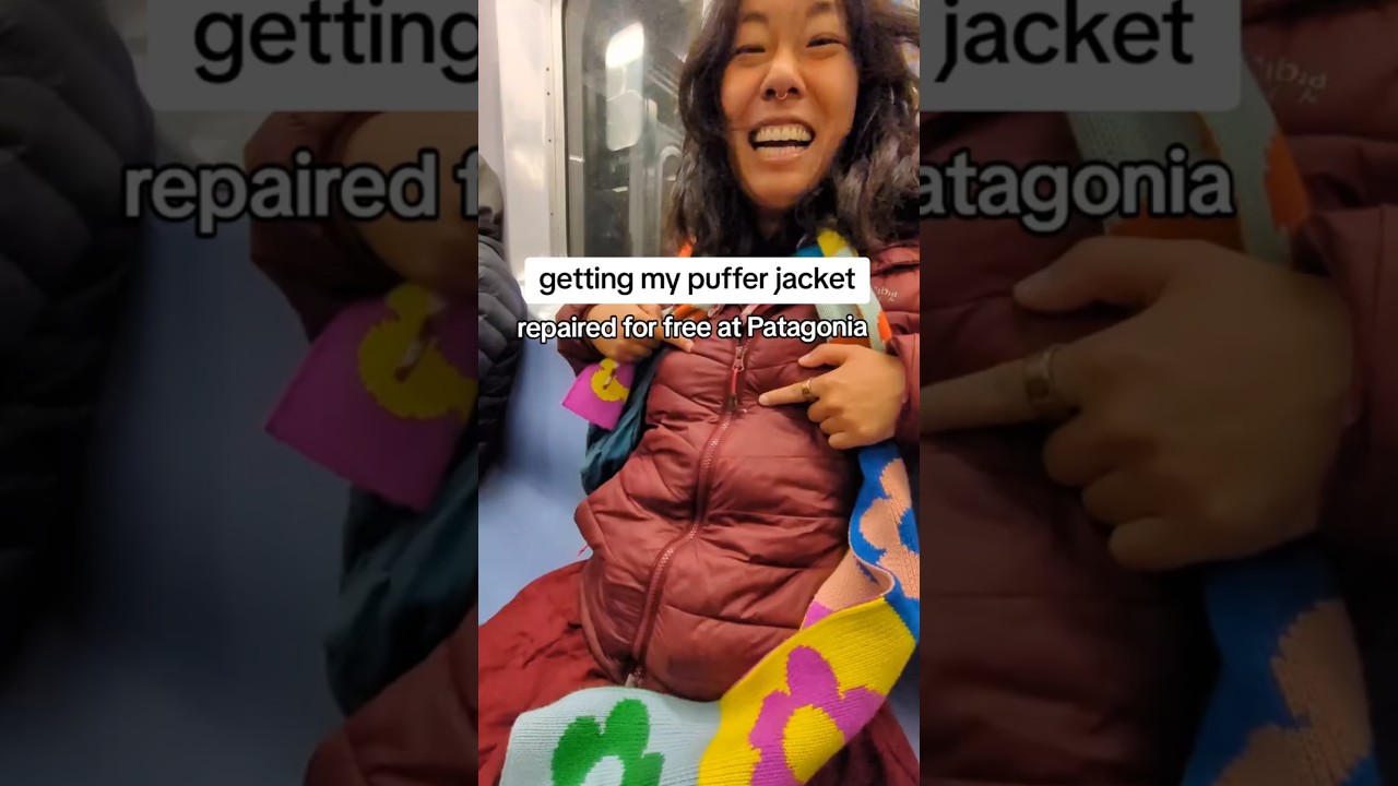 getting my puffer jacket repaired for free at Patagonia's monthly repair cafe 
