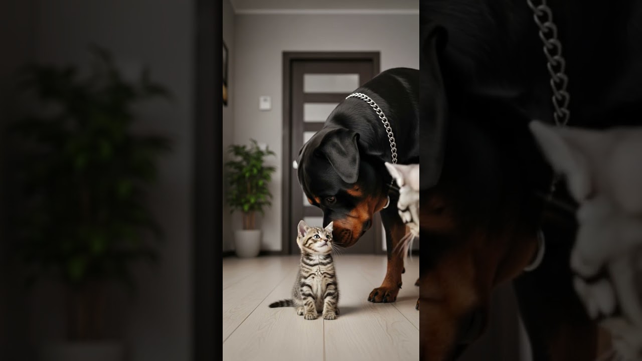 HUGE Dog Barks at Kitten... and feels bad LOL Cute apology moment 