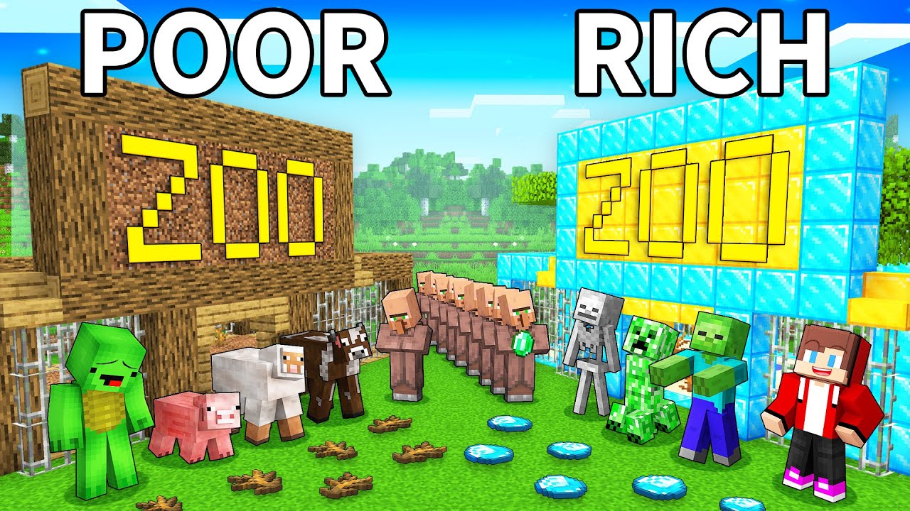 JJ and Mikey: POOR vs RICH Mobs ZOO Survive Battle in Minecraft - Maizen