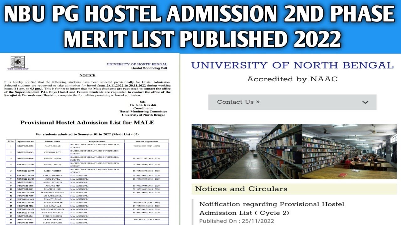 NBU - PG Hostel admission 2nd phase Merit list published 2022 || University of North Bengal