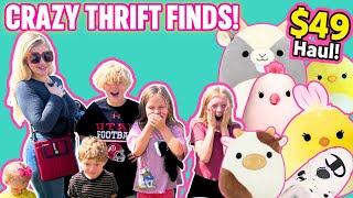 CRAZY THRIFT HAUL with 7 KIDS! 💖 $49 Squishmallow &amp; Treasure Finds at the Thrift Store