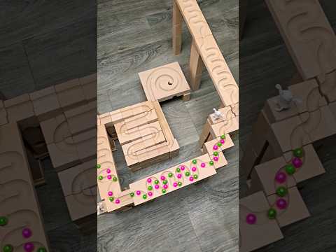 Big Haba Course Marble Run ASMR 🌈☄️🌈🌈 Wooden  and educational With pink and green 💚 Marbles #short