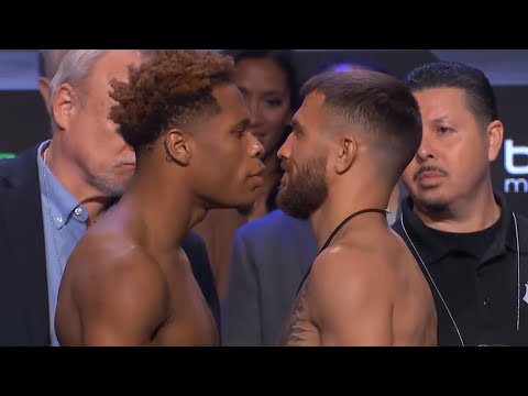 DEVIN HANEY PUTS HANDS ON LOMACHENKO AT WEIGH IN REACTION