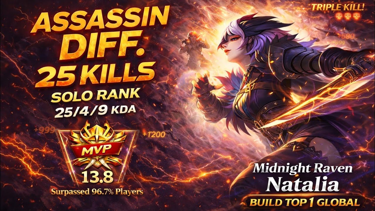 Natalia 25 Kills Solo Ranked | Triple Kill | Midnight Raven Skin | MLBB #natalia #mlbb #solorank 