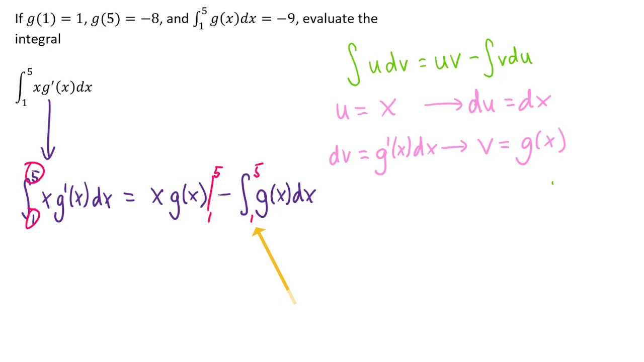 If G 1 1 G 5 8 And Int 1 5 G X Dx 9 Evaluate The Integral Int 1 5 X G X Dx By Parts Youtube