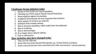 ways youth are taught | moral values during intiation | challenges facing intiation | intiation rite