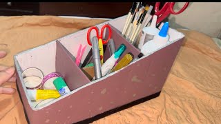 Cardboard reuse idea | oil box reuse ideas | pen holder | how to make pen holder #cardboard