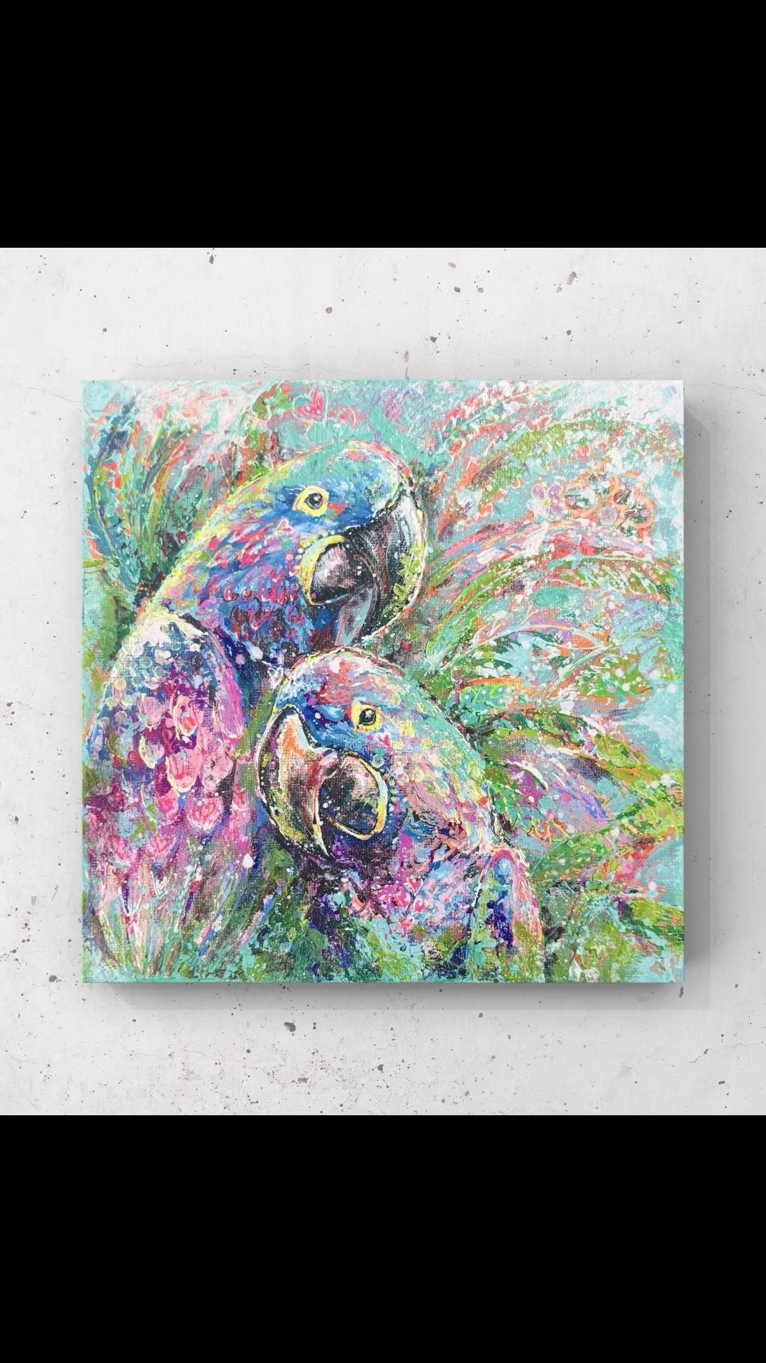 アクリル画】つがいのオウム🦜 #アート #textureart - YouTube