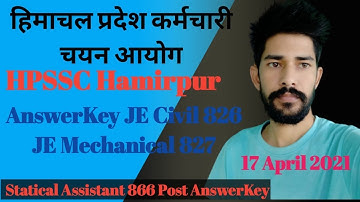 HPSSC Hamirpur 17 April 2021 AnswerKey JE Civil Mechanical Statical Assistant