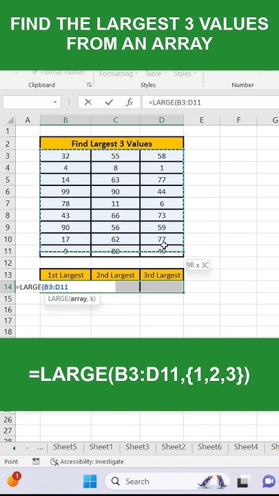 Find the first 3 largest values from an array in Excel #excelshorts # ...