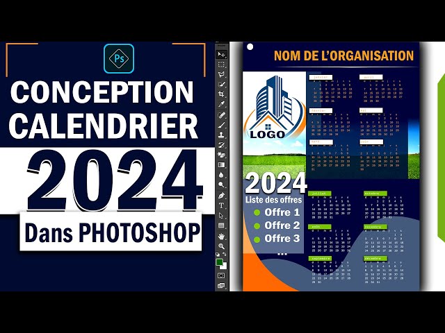 Calendrier 2024 dans Photoshop: Comment faire un calendrier sur Photoshop  en 2024 