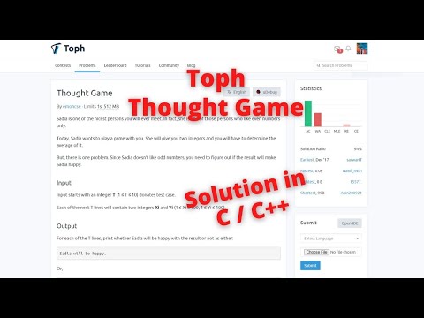 Thought Game || Solution in C/C++ || Toph.co