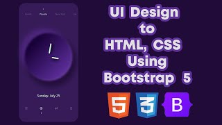UI Design To HTML, CSS Using Bootstrap 5 | Purple Clock App | Soft UI | Neumorphic Design screenshot 5