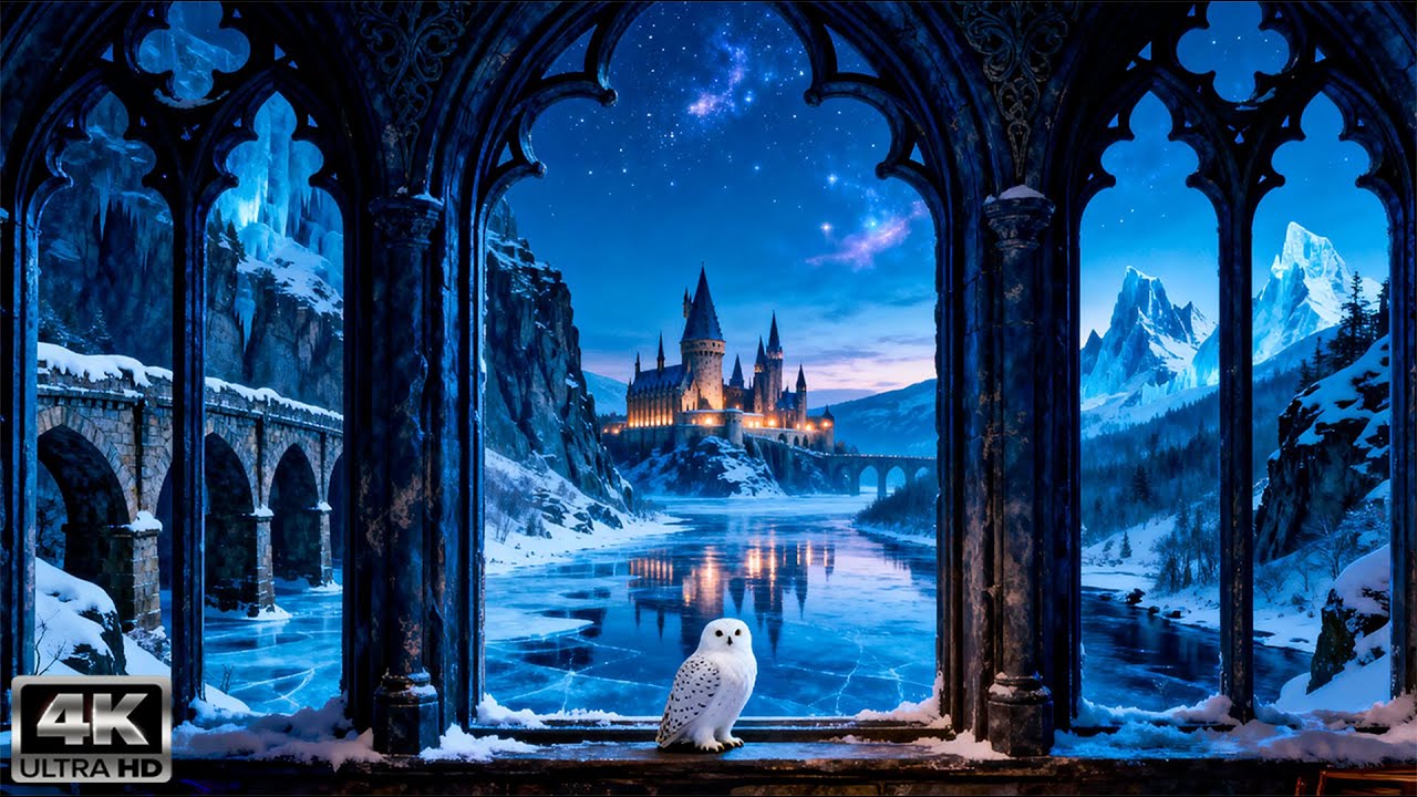 Hogwarts Ice Valley Window View – Harry Potter Relaxing Ambience & Soft Magical Music