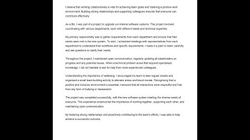 AA/AO 250 Word Statement Example | Working Together | Civil Service Behaviours