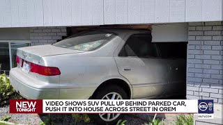 Video shows SUV pushing parked car across street, into Orem house