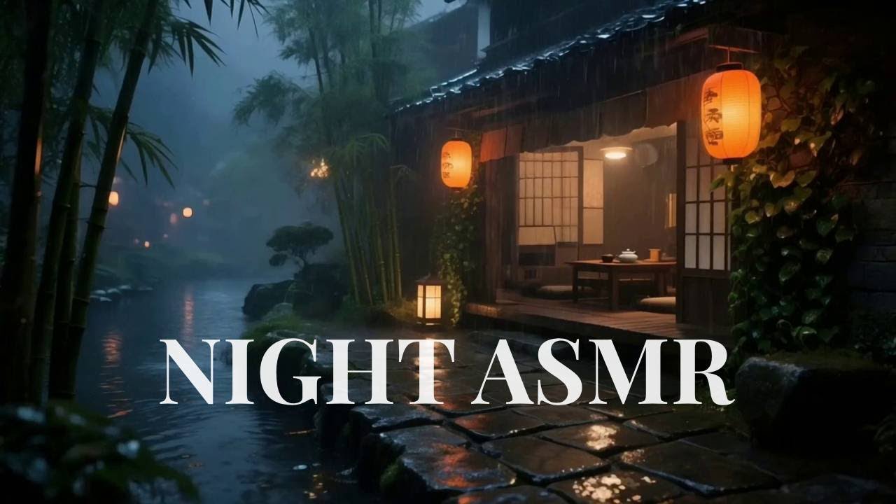 🔴 Magical Night Rain in Ancient Bamboo Forest with Warm Lanterns to Fall Asleep Fast 🏮