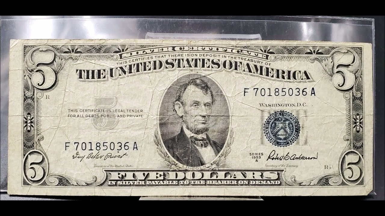 1953 Five Dollar Bill Blue Seal Note Randomly Hand Picked Vg/Fine