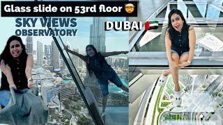 Sky Views Observatory Dubai - 1st vlog from Dubai - Glass walk and glass slide 🤯 Sanjana Mohandoss