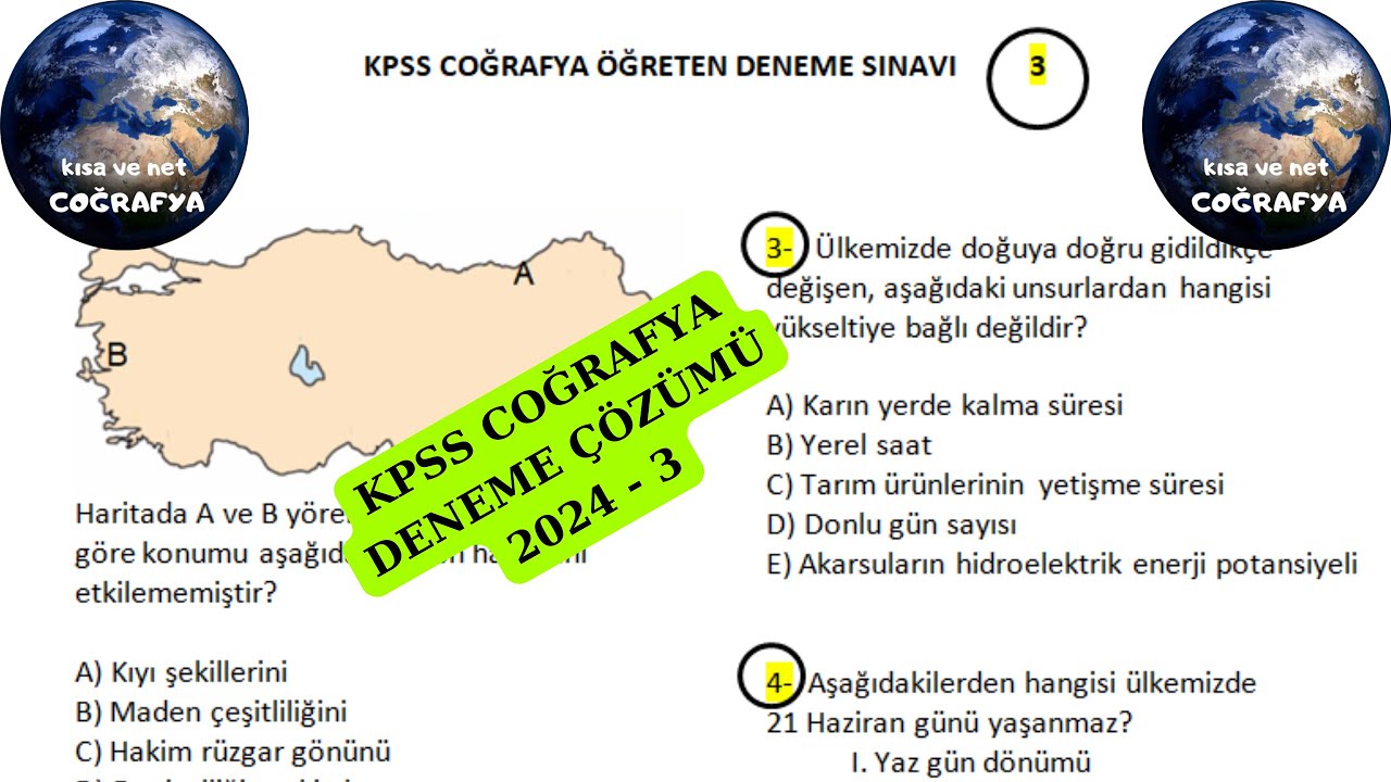 KPSS Coğrafya Deneme Çözümü 2024-3