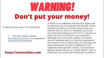 What is Validus? It is a scam! Don’t invest your money! Closing down soon! Be Careful! Be Safe!
