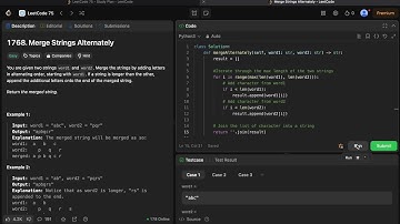 Leetcode 75 - Merge Strings Alternately - 1 of 75 - Python - Leetcode Solution