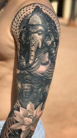 Ganesha Tattoo Design On Full Sleeve - Tattoos Designs