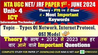 Ugc Net Paper 1 2024- ICT- Types Of Network, Internet Protocol I 2012 to 2023 Most Imp. PYQ In Hindi